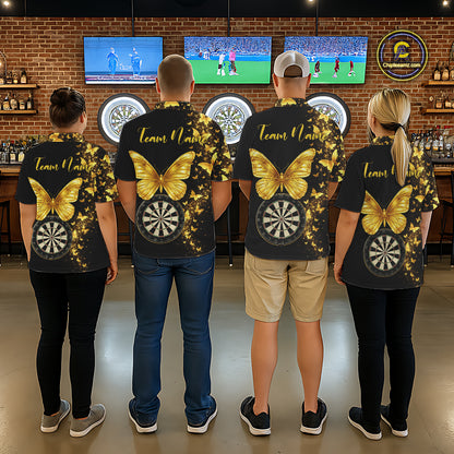 Gold Butterfly 3D Dartboard Custom Men Darts Polo League Shirts Dart Team Jerseys NYN2262