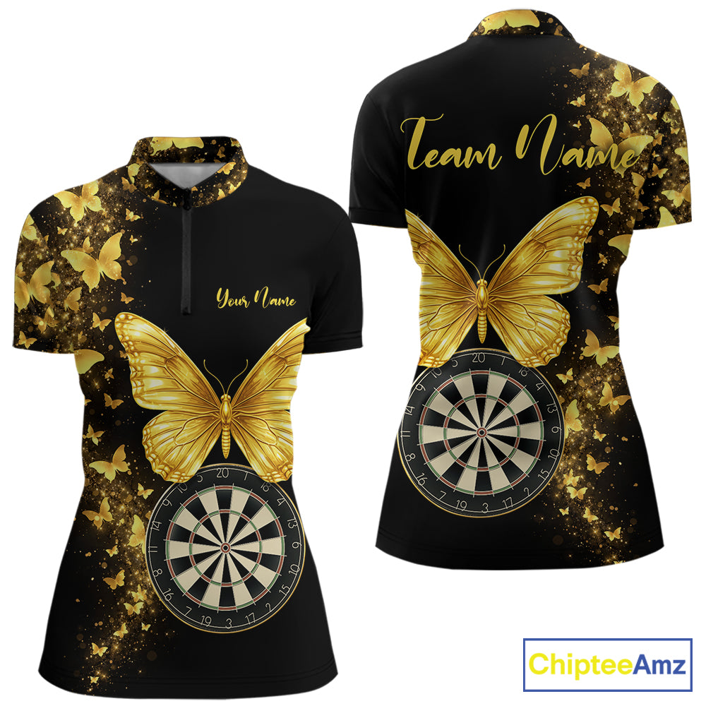 Gold Butterfly 3D Dartboard Custom Women Darts Quarter-Zip League Shirts Dart Team Jerseys NYN2262