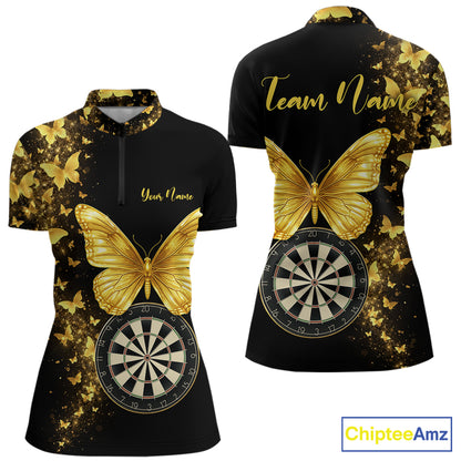 Gold Butterfly 3D Dartboard Custom Women Darts Quarter-Zip League Shirts Dart Team Jerseys NYN2262
