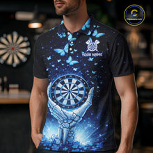Load image into Gallery viewer, Blue Light Butterflies Skull Dartboard Custom Men Darts Polo Shirts Dart League Jerseys NYN2263