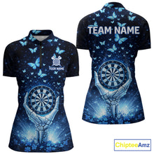 Load image into Gallery viewer, Blue Light Butterflies Skull Dartboard Custom Women Darts Quarter-Zip Shirts Dart League Jerseys NYN2263