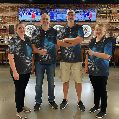 Custom Silver Butterfly Blue Smoking Grunge Dartboard Men Darts Polo Shirts Dart Jerseys NYN2266