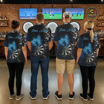 Custom Silver Butterfly Blue Smoking Grunge Dartboard Men Darts Polo Shirts Dart Jerseys NYN2266