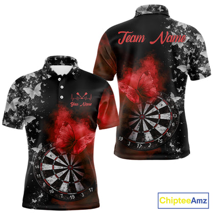 Custom Silver Butterfly Red Smoking Grunge Dartboard Men Darts Polo Shirts Dart Jerseys NYN2267