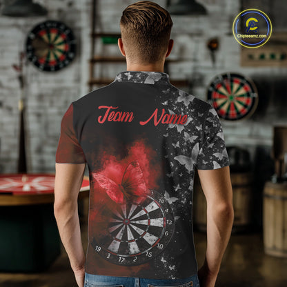 Custom Silver Butterfly Red Smoking Grunge Dartboard Men Darts Polo Shirts Dart Jerseys NYN2267