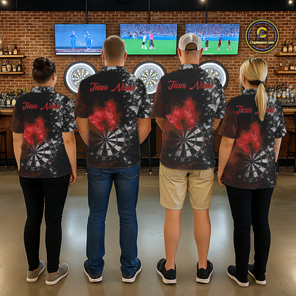 Custom Silver Butterfly Red Smoking Grunge Dartboard Men Darts Polo Shirts Dart Jerseys NYN2267