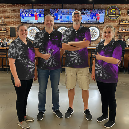 Custom Silver Butterfly Purple Smoking Grunge Dartboard Women Darts Quarter-Zip Shirts Dart Jerseys NYN2268