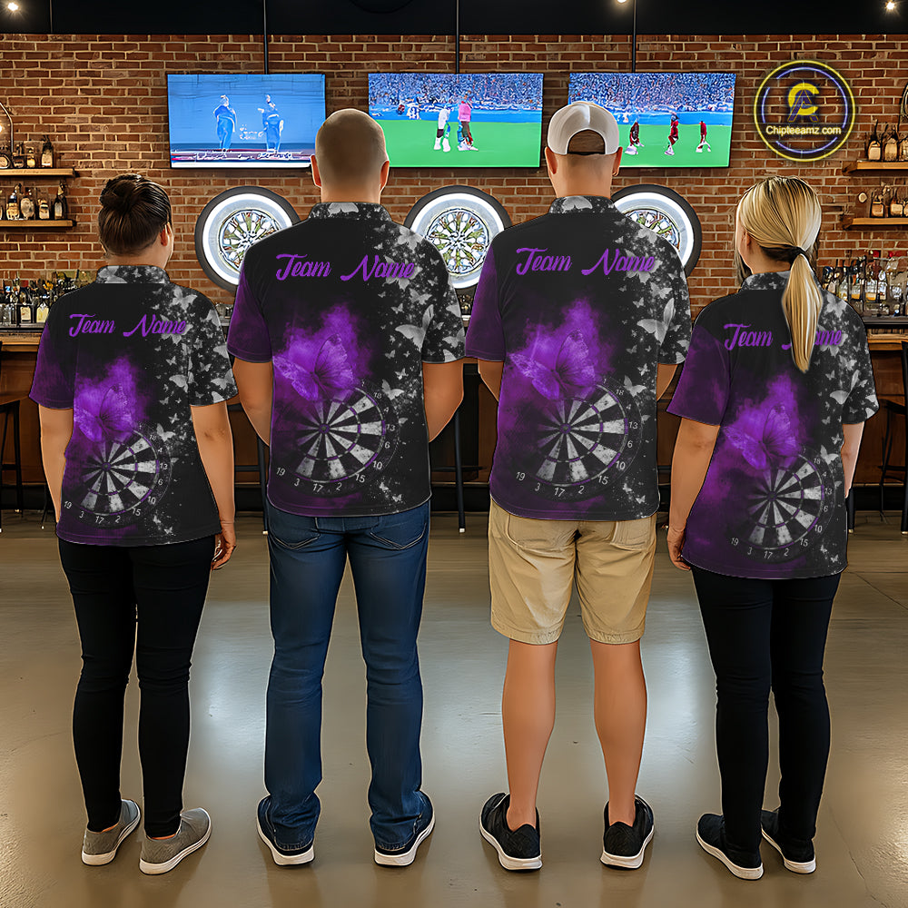Custom Silver Butterfly Purple Smoking Grunge Dartboard Women Darts Quarter-Zip Shirts Dart Jerseys NYN2268