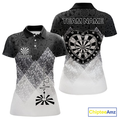 Black White Grunge Heart Dartboard Women Darts Valentine Shirt Custom Dart Polo Couple Gifts NYN2553