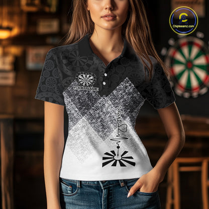 Black White Grunge Heart Dartboard Women Darts Valentine Shirt Custom Dart Polo Couple Gifts NYN2553