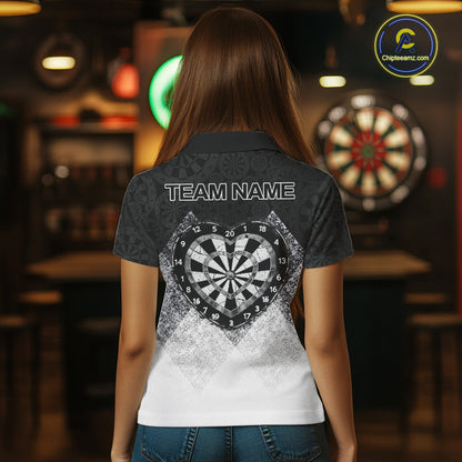 Black White Grunge Heart Dartboard Women Darts Valentine Shirt Custom Dart Polo Couple Gifts NYN2553