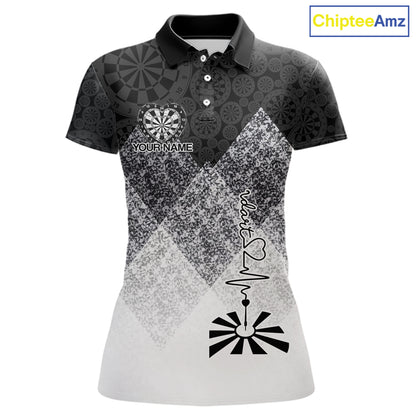 Black White Grunge Heart Dartboard Women Darts Valentine Shirt Custom Dart Polo Couple Gifts NYN2553