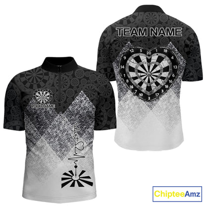 Black White Grunge Heart Dartboard Men Darts Valentine Shirt Custom Dart Quarter-Zip Couple Gifts NYN2553
