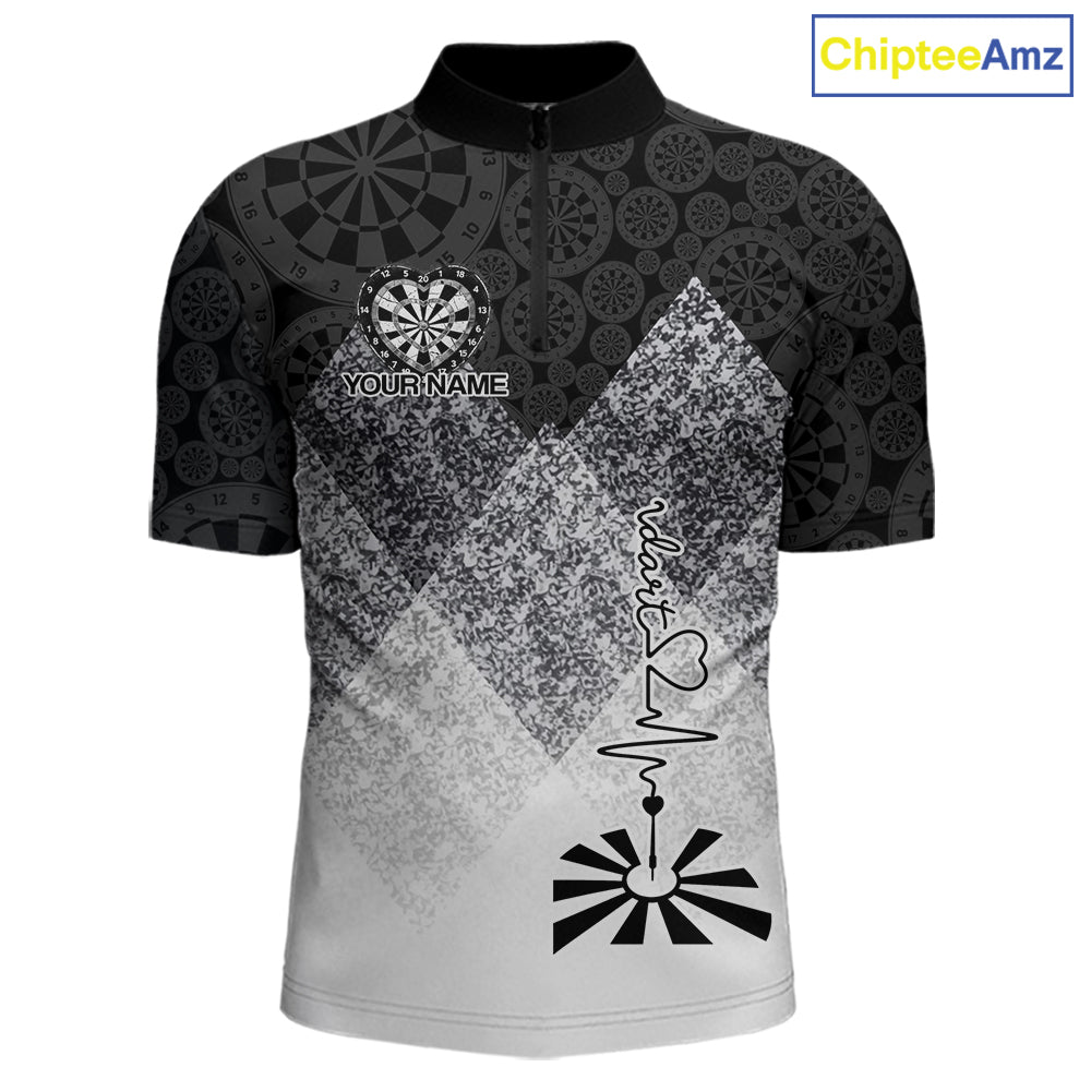 Black White Grunge Heart Dartboard Men Darts Valentine Shirt Custom Dart Quarter-Zip Couple Gifts NYN2553