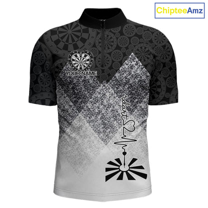Black White Grunge Heart Dartboard Men Darts Valentine Shirt Custom Dart Quarter-Zip Couple Gifts NYN2553