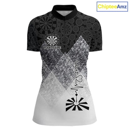 Black White Grunge Heart Dartboard Women Darts Valentine Shirt Custom Dart Quarter-Zip Couple Gifts NYN2553