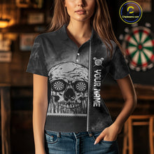 Load image into Gallery viewer, Custom Black And Grey Smokes Skull Dartboard Dart Shirts For Women Dart Team Jerseys NYN0067