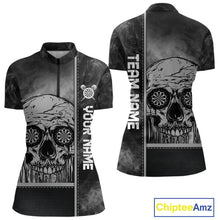 Load image into Gallery viewer, Custom Black And Grey Smokes Skull Dartboard Dart Shirts For Women Dart Team Jerseys NYN0067