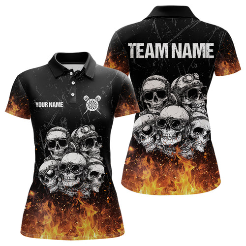 Personalized Fire Flame And Skulls Dart Shirts For Women, Custom Dart Team Jerseys NYN0021