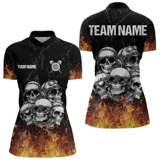 Personalized Fire Flame And Skulls Dart Shirts For Women, Custom Dart Team Jerseys NYN0021
