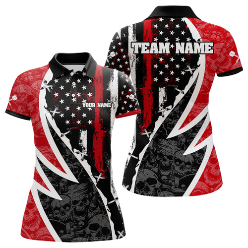 Skulls With Custom American Flag Dart Shirts For Women, Dart Team Jerseys NYN0024
