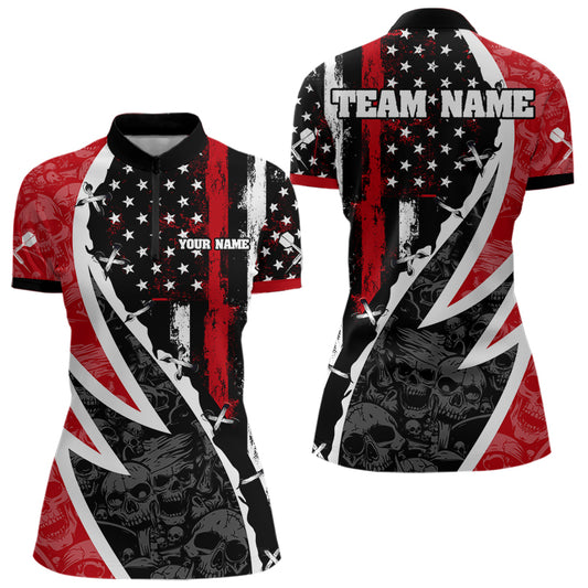 Skulls With Custom American Flag Dart Shirts For Women, Dart Team Jerseys NYN0024