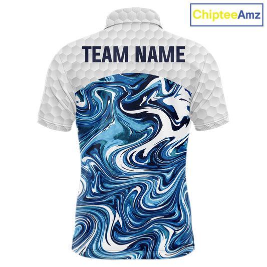 Mens Golf Clothing Blue Fluid Pattern Golf Polo Shirt Custom White Golf Ball Golf Upf Shirts NYN2929
