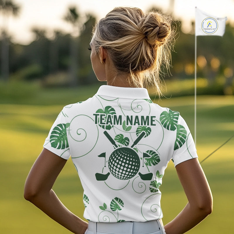 Women Green Monstera Pattern Golf Clothing Custom Cactus Golfer Funny Womens Golf Polo Shirt NYN2931