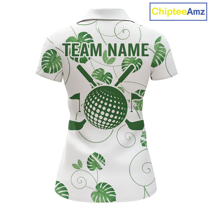 Women Green Monstera Pattern Golf Clothing Custom Cactus Golfer Funny Womens Golf Polo Shirt NYN2931