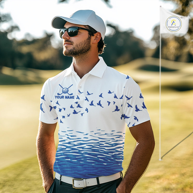 Mens Funny Golf Shirts Waving Pattern Golf Clothing Custom Shark Golf Polo, Best Golf Gifts NYN2934