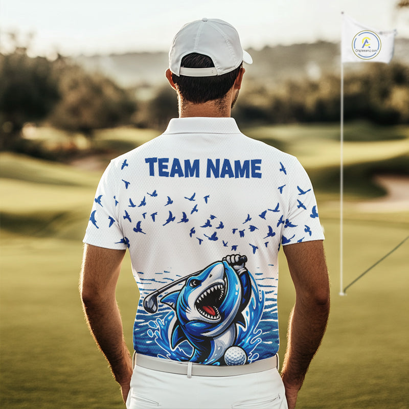 Mens Funny Golf Shirts Waving Pattern Golf Clothing Custom Shark Golf Polo, Best Golf Gifts NYN2934