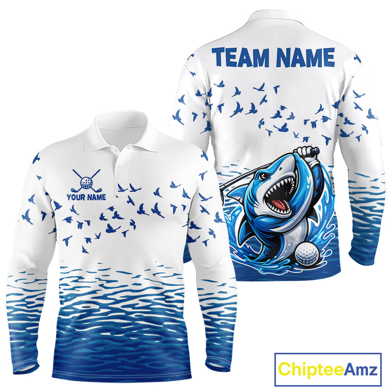 Mens Funny Golf Shirts Waving Pattern Golf Clothing Custom Shark Golf Polo, Best Golf Gifts NYN2934
