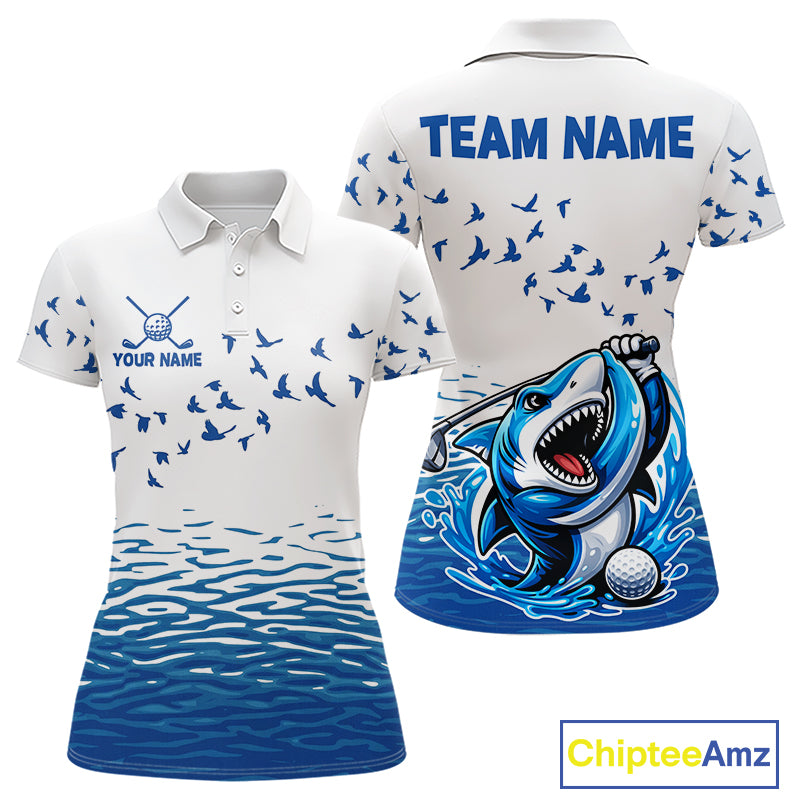 Women Funny Golf Shirts Waving Pattern Golf Clothing Custom Shark Golf Polo, Best Golf Gifts NYN2934