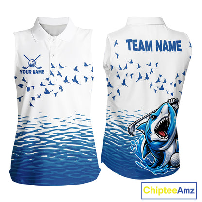 Women Funny Golf Shirts Waving Pattern Sleeveless Golf Clothing Custom Shark Golf Polo, Best Golf Gifts NYN2934