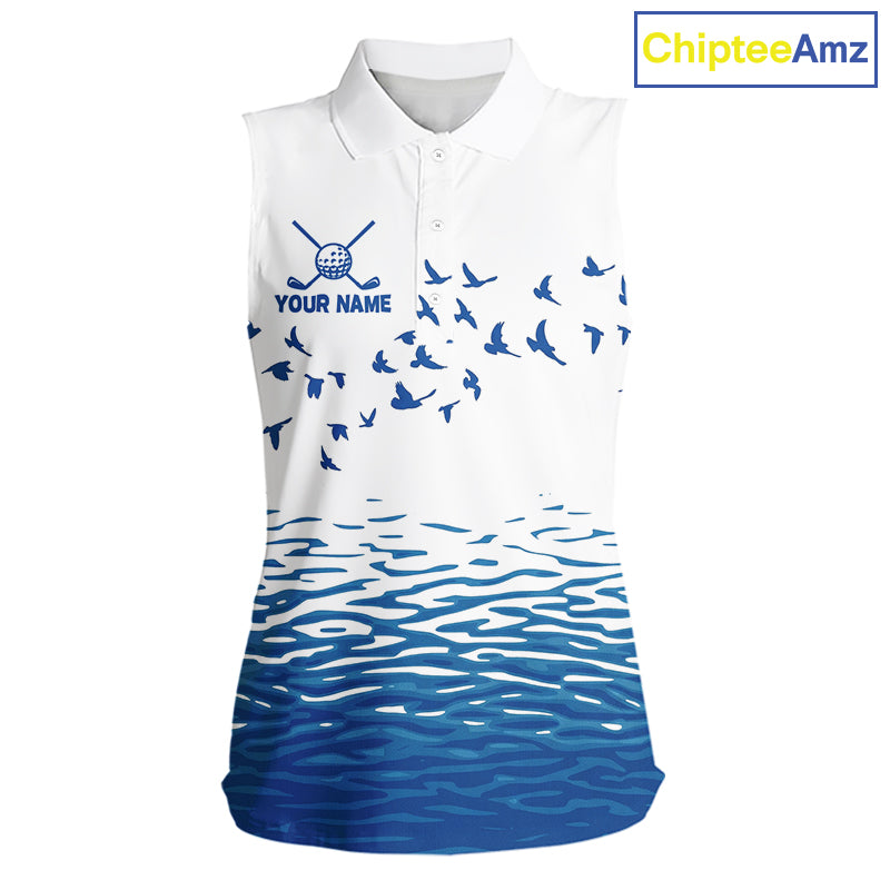 Women Funny Golf Shirts Waving Pattern Sleeveless Golf Clothing Custom Shark Golf Polo, Best Golf Gifts NYN2934