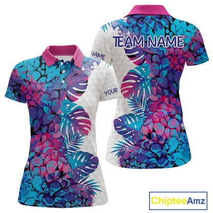 Womens Golf Clothing Monstera Pattern Floral Golf Shirt Custom Women White Golf Polo Best Golf Gifts NYN2936