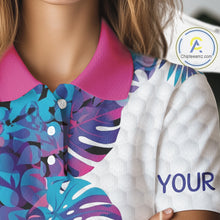 Load image into Gallery viewer, Womens Golf Clothing Monstera Pattern Floral Golf Shirt Custom Women White Golf Polo Best Golf Gifts NYN2936