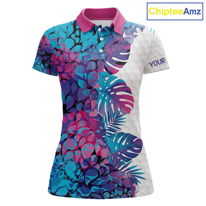 Womens Golf Clothing Monstera Pattern Floral Golf Shirt Custom Women White Golf Polo Best Golf Gifts NYN2936