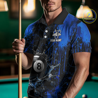 Watering 8 Ball Pool Billiard Shirts For Men Personalized Blue Splatter Billiard Team Jersey NYN3135