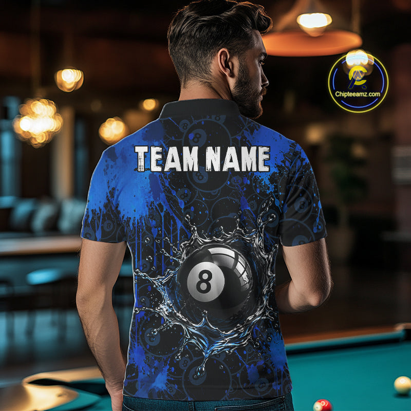 Watering 8 Ball Pool Billiard Shirts For Men Personalized Blue Splatter Billiard Team Jersey NYN3135
