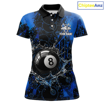 Watering 8 Ball Pool Billiard Shirts For Women Personalized Blue Splatter Billiard Team Jersey NYN3135