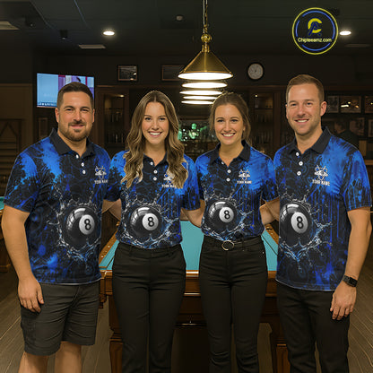 Watering 8 Ball Pool Billiard Shirts For Men Personalized Blue Splatter Billiard Team Jersey NYN3135