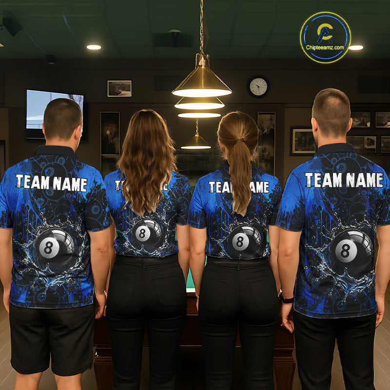 Watering 8 Ball Pool Billiard Shirts For Men Personalized Blue Splatter Billiard Team Jersey NYN3135