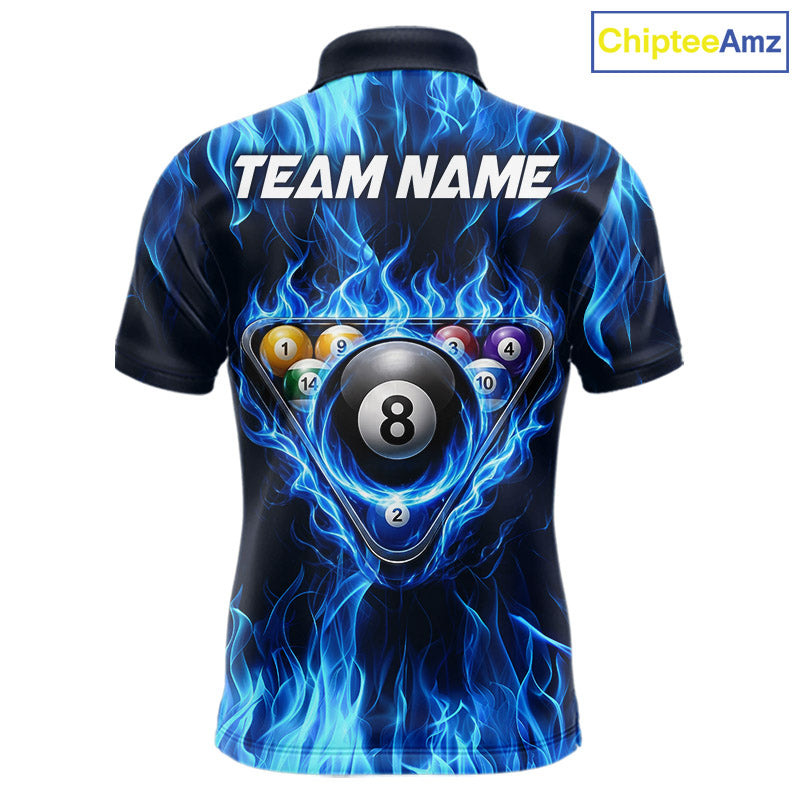 Fire Flame 8 Ball Billiard Shirt For Men Custom Blue Flames Pool Billiard Rack Team Shirt NYN3137