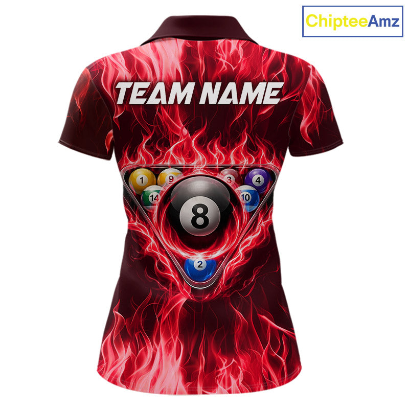 Fire Flame 8 Ball Billiard Shirt For Women Custom Red Flames Pool Billiard Rack Team Shirt NYN3138