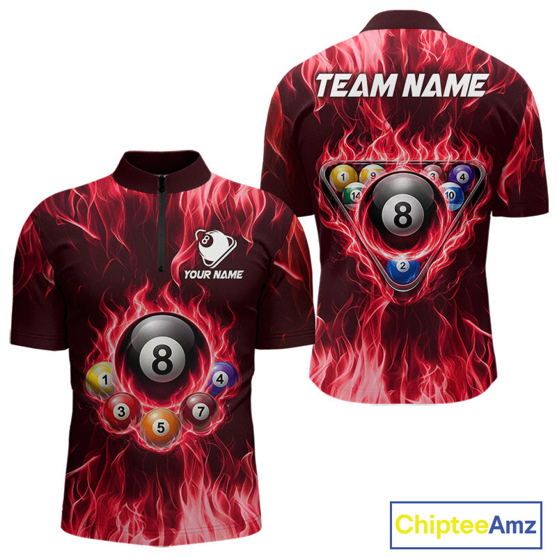 Fire Flame 8 Ball Billiard Shirt For Men Custom Red Flames Pool Billiard Rack Team Shirt NYN3138