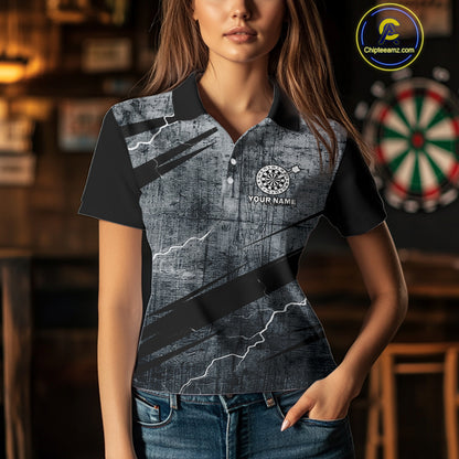 Grey Grunge Dartboard Darts Team Shirt - Custom Name - Women's Darts Jersey NYN0354