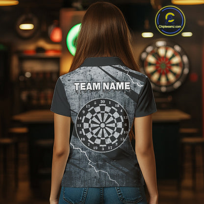 Grey Grunge Dartboard Darts Team Shirt - Custom Name - Women's Darts Jersey NYN0354