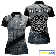 Load image into Gallery viewer, Grey Grunge Dartboard Darts Team Shirt - Custom Name - Women&#39;s Darts Jersey NYN0354