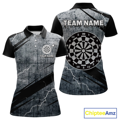 Grey Grunge Dartboard Darts Team Shirt - Custom Name - Women's Darts Jersey NYN0354